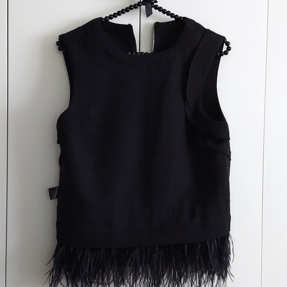 Endless Rose Black Feathered Hem & Exposed Silvertone Zipper Camisole Size Small - Picture 13 of 16